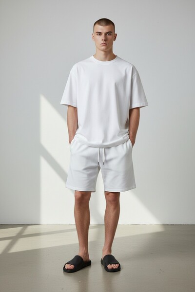 Altamira Men's White Basic Shorts Tracksuit Set