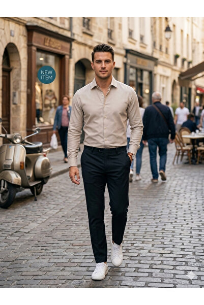 Fine Touch Classic Men's Long Sleeve Shirt – High-Quality Cotton, Slim & Regu...