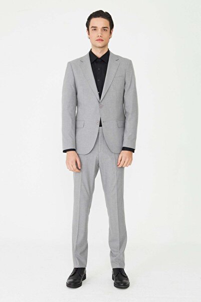 White Stone Gray Textured Modern Cut Suit