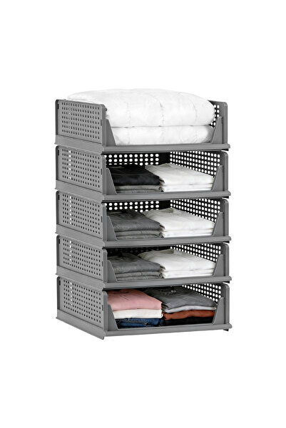 Verci مجموعة من 5 صناديق تنظيم خزانة ملابس قابلة للطي والتكديس، مقسمة لتوفير ...