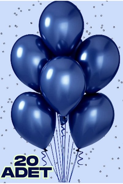 Parti Zamanı 20 Adet Metalik Mavi Parlak Balon Doğum Günü Kutlama Süs ve Malz...