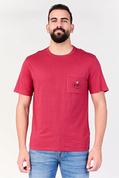 Scotch & Soda Men Crew Neck Short Sleeve Embroidered T-Shirt, Maroon