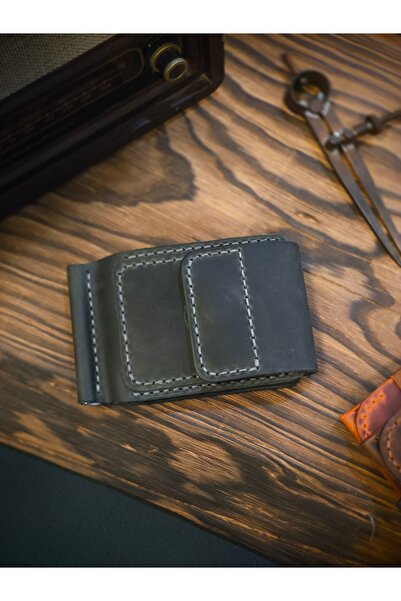 MY Leather Magneto Handmade Genuine Leather Magnet Money Clip Card Holder