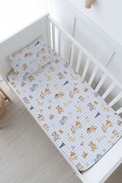 Tuğba Kuğu Bebek Boy Lastikli Çarşaf Seti - Pureline Series - Blue Dainty Bow