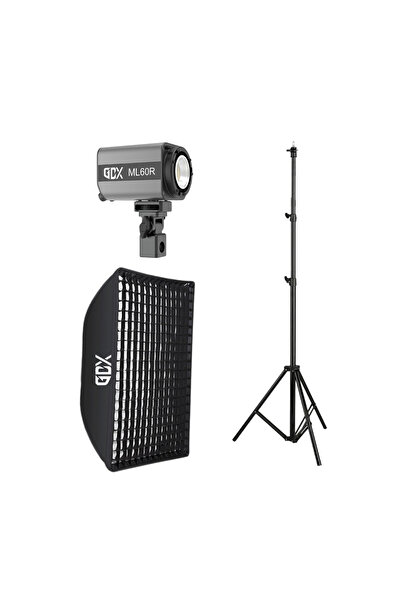 Gdx ML60RGB 60W RGB Bataryalı Led Tekli Set 60x90 Gridli Softbox 2.6m Işık Ay...