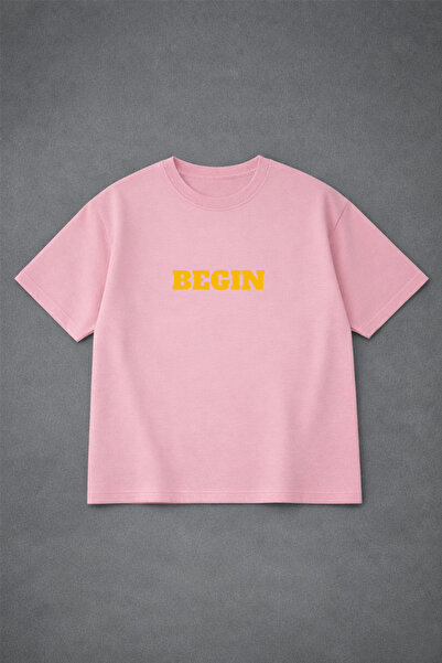 VODEXA Tricou oversize BEGİN Imprimat 100% bumbac, croială confortabilă