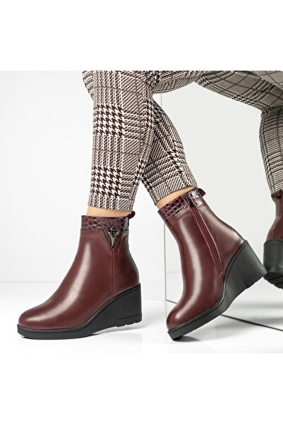 Modlet.ro Women's burgundy platform boots with zipper MOD12723