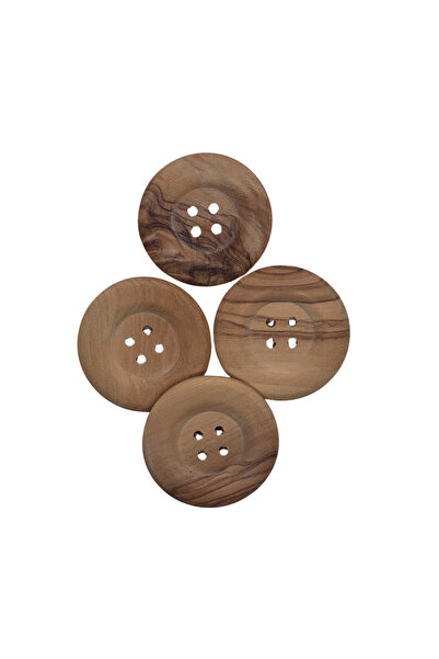 Düğmece 4 Delikli 4 Adet Ahşap Düğme (39mm, Kahverengi)