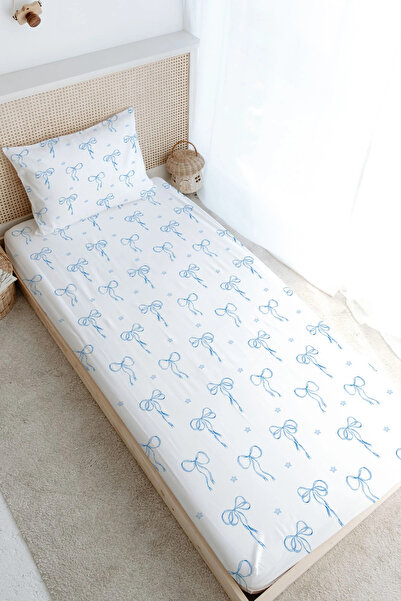 Tuğba Kuğu Single Fitted Sheet Set - Pureline Series - Blue Dainty Bow