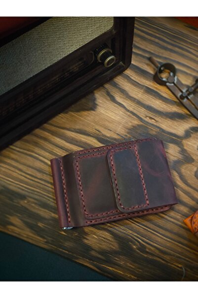 MY Leather Magneto Handmade Genuine Leather Magnet Money Clip Card Holder