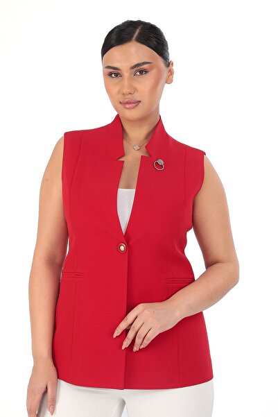 WHİTE DİAMOND Yakası Broşlu Ceket - KIRMIZI