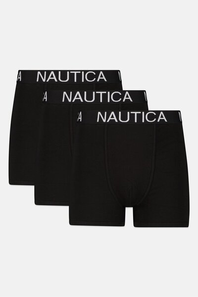 Nautica بوكسر رجالي بشعار العلامة التجارية، 3 قطع، أسود