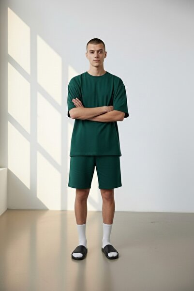 Altamira Men's Green Basic Shorts Tracksuit Set