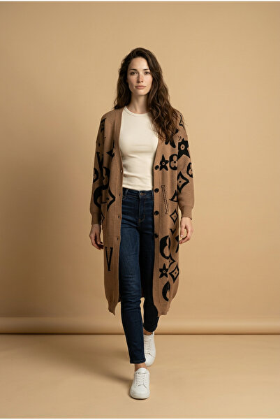 Fix Modalife Women's Logo Patterned Button Pocketed V-Neck Standard Fit Overi...