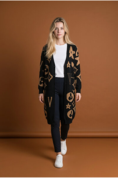 Fix Modalife Women's Logo Patterned Button Pocketed V-Neck Standard Fit Overi...