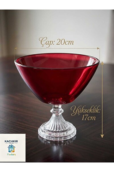 KACHKIRHOME Ayaklı Kırmızı Kase Paşabahçe Model Dekoratif Şık Sunumluk