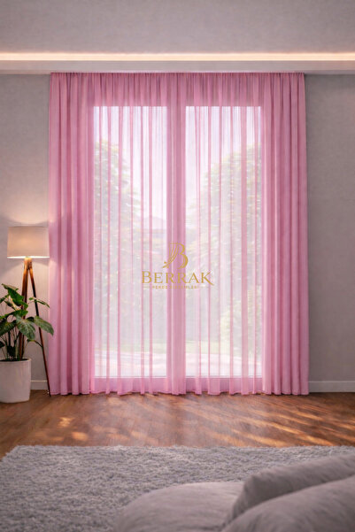 BerrakPerde Pembe Grek Tül Perde, Sık Pileli, Kullanıma Hazır, Kız Çocuk Odas...