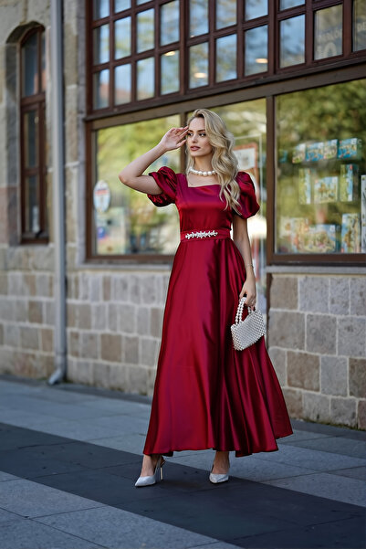 ALFUDO Moda Collection KADIN KARE YAKA KEMER TOKASI DETAYLI VICTORIA ABIYE MEZUNIYET ELBİSE