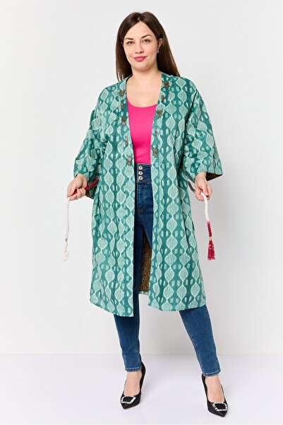 PROMOD Women Split Neck Allover Print Cardigans, Multicolor