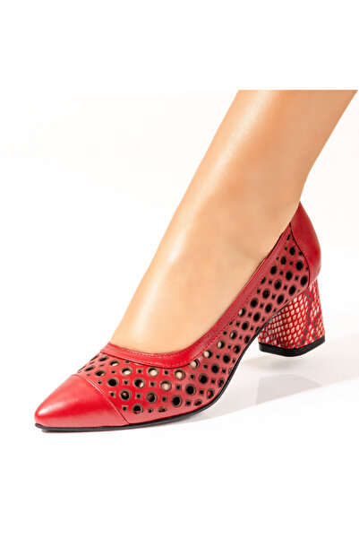 Modlet.ro Pantofi de damă roșii cu toc înalt perforat, din piele naturală MOD...