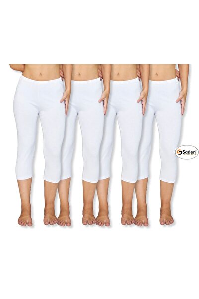 SADEN Four pairs of knee-length combed cotton leggings, 95% Cotton and 5% Lyc...