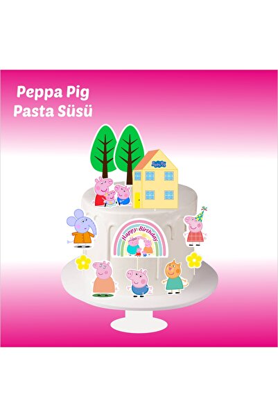 SİYAH PARTİ EVİ Peppa Pig Doğum Günü Pasta Süsü Seti