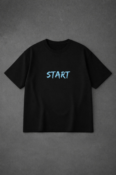 VODEXA Tricou oversize BLUE START cu imprimeu, 100% bumbac, croială confortabilă