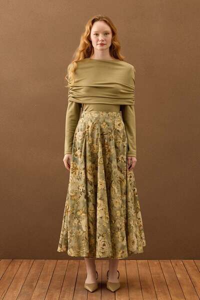 Ceylan Otantik Φούστα με σχέδιο χακί τριαντάφυλλο