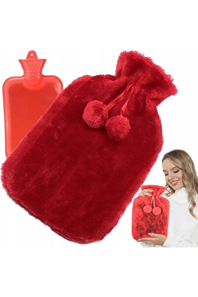 zola Hot water pillow, 1.7 l capacity, rubber, fluffy cover, 35 x 20 cm, red
