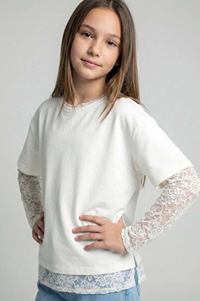 Dmb Dečaci i devojčice, majica sa Čipka rukavima za devojčice, bež boje