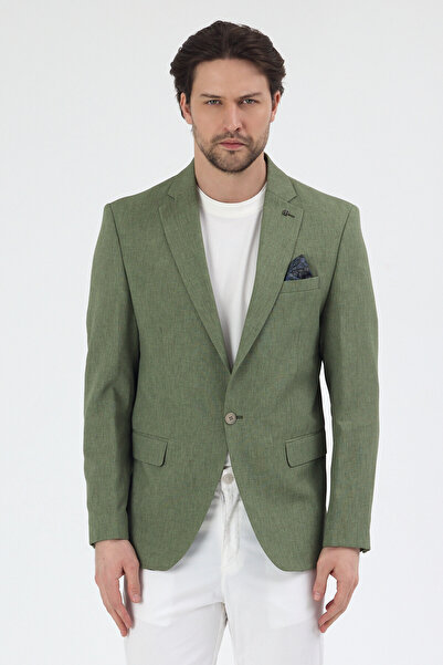 Frappoli Arunte Men's Green Linen Look Slim Four Seasons Wearable Slim Fit Bl...