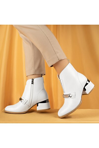 Modlet.ro Women's white block heel ankle boots MOD14139