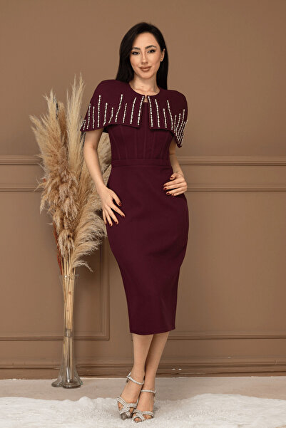 BEYBOS فستان قلمي بتفاصيل بوليرو من قماش مزدوج - لون الكرز