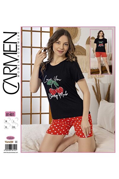 Carmen Viscose Short-Sleeved Shorts Crew Neck Women's Pajama Set Anti-Sweat S...