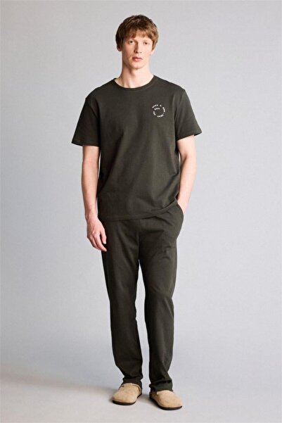 DeFacto Regular Fit Slogan Printed Short Sleeve 2-Piece Rib Knit Set (26 Sp)