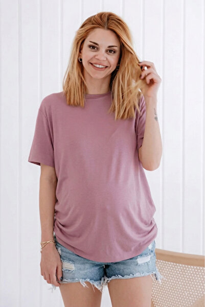 Lilabio okrugla kragna Modal Bambus Kratki rukav Udobna kroj Elastično Trudno...