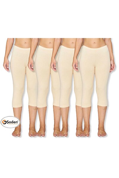 SADEN Four pairs of knee-length combed cotton leggings, 95% Cotton and 5% Lyc...