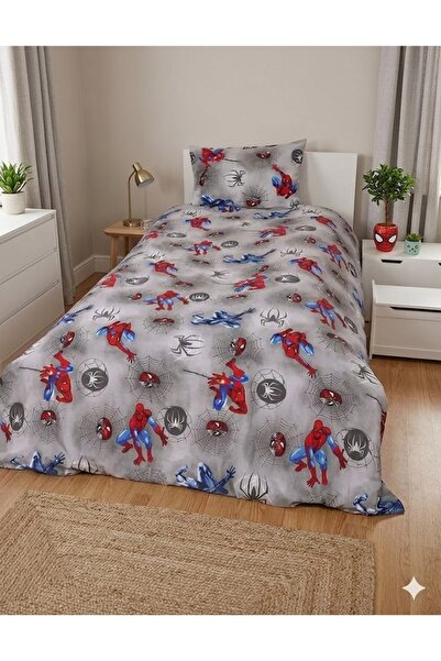 SADEN HOME Spider Man Patterned Single Bedding Set Gray