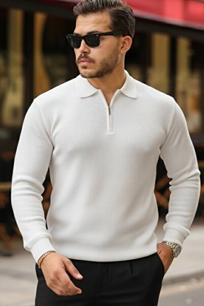 Hiccup Janes Slim Fit Knitted Zippered Polo Collar Sweater