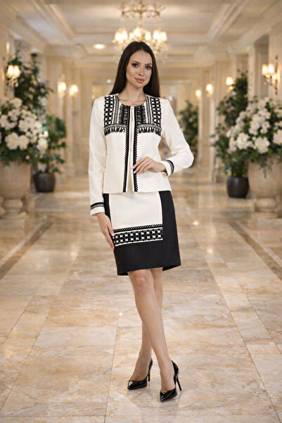 Divin store M1 white suit with traditional motifs – jacket and elegant dress