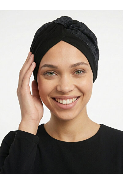 elysianfidan Special Design Black Lace Motif Lined Ready-Made Turban Hijab Ev...