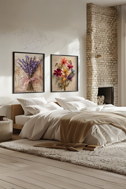 STARYUNA Black Wooden Framed Lavender and Flower Themed Double Painting Set Y...