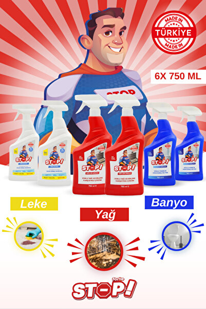 STOP Forte Zorlu Leke Seti 6 x 750 ML Leke, Yağ, Kir,Tuvalet,Banyo Temizleyici
