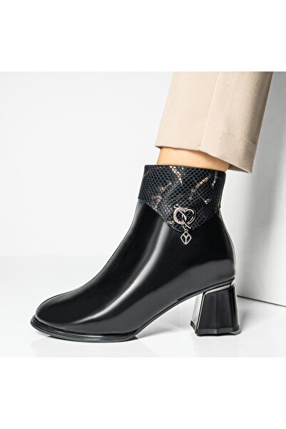 Modlet.ro Γυναικεία μαύρα Χοντρό τακούνι μποτάκια με τακούνι MOD14146