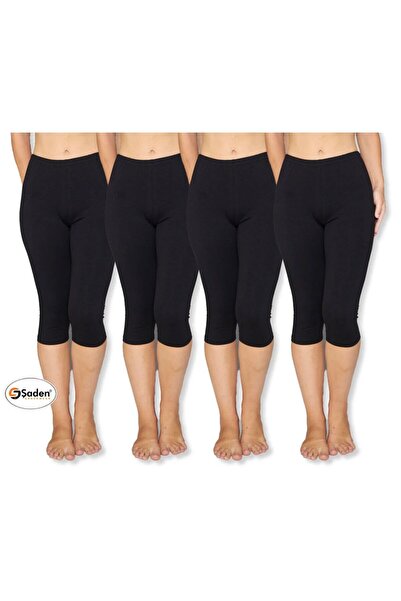 SADEN Four pairs of knee-length combed cotton leggings, 95% Cotton and 5% Lyc...