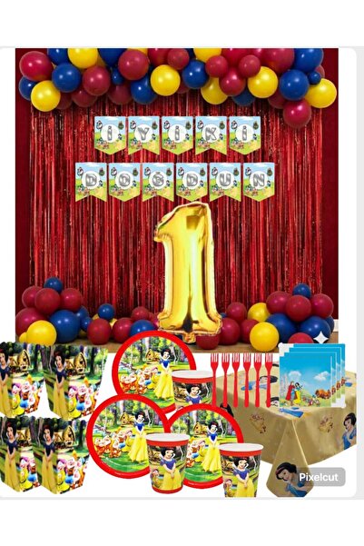 Mehca 16 kişilik folyo rakamlı pamuk prenses ve yedi cüceler doğum günü konsepti