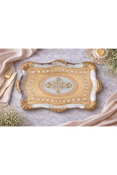 decovien صينية خشبية مزخرفة يدويًا على شكل شجرة الورد، منقوش علبة تقديم أنيقة