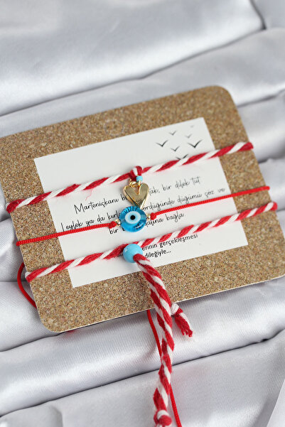 Marsilyan Marteniçka Bracelet with 3 Hanging Hearts and Evil Eye Model Ieg-8975