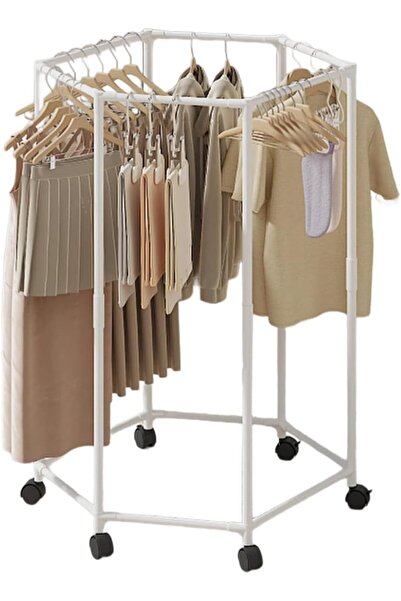 Arabest رف ملابس متحرك شديد التحمل، حامل تجفيف ملابس سداسي قابل للطي مزود بعج...