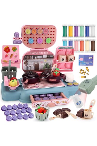 Arabest 74-Piece Play Dough Supermarket Set, Kids Kitchen Modeling Clay Toys ...